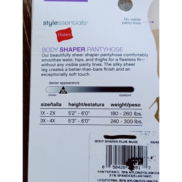 Hanes Body Shaper Pantyhose Size Q Nude Silky Sheer Leg Sheer Toe NEW! - Picture 3 of 8